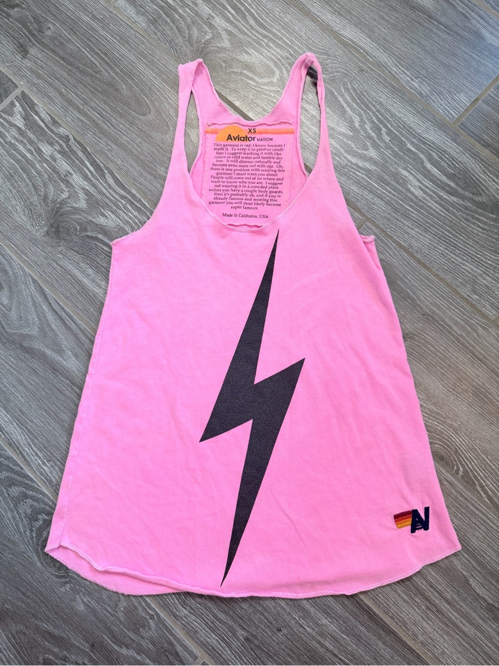 Aviator Nation Neon Pink Lightning Bolt Racerback Muscle Tank size XS